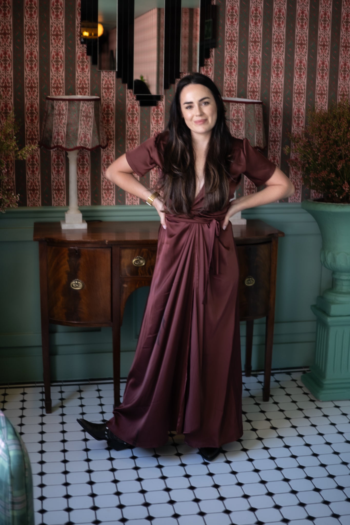 Chocolate Brown Satin Evening Dress
