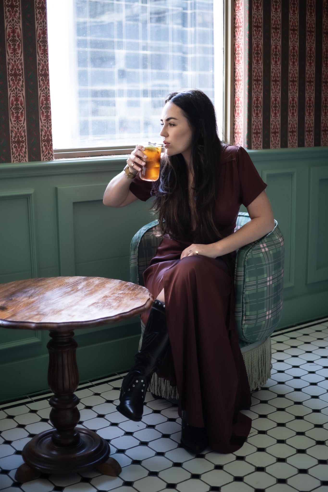 Chocolate Brown Satin Evening Dress